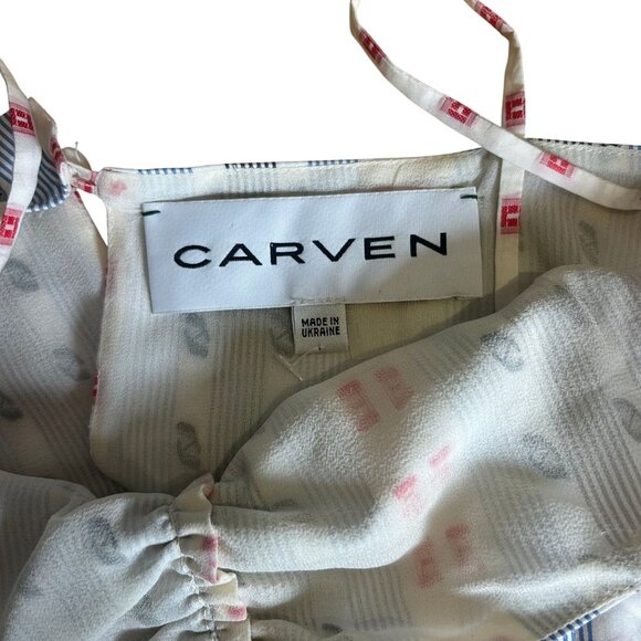 Carven Jacquard Printed Ruched Tank Top Women's Size 4 in Red White & Blue - Picture 5 of 7